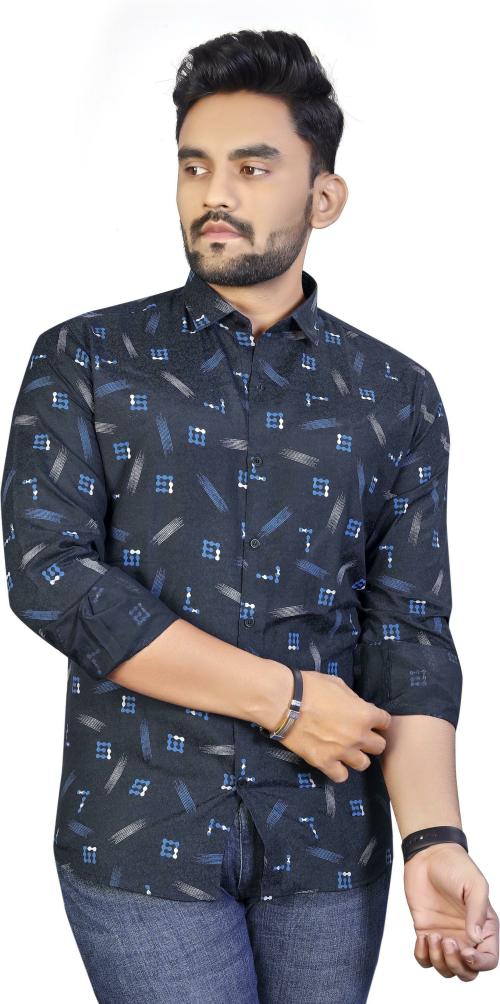 Buy Adwyn Peter Men Dark Blue Printed Polycotton Single Shirt Online at