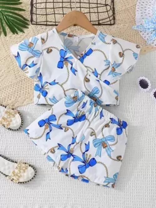 Fond Fashion Girls Cotton Casual Floral Printed Sleeves Top and Shorts Set for Girls Kids