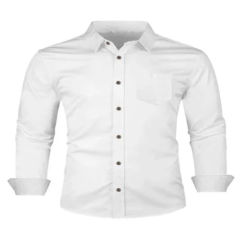 DEMON NEROPI Men's Solid Cotton Blend Casual Shirt (White) Size:- M