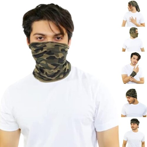 SAANU BY SAANVI Cotton Head Wrap Buff Bandana, 9 in 1 Bandana, Helmet Cap, Hair Band, Face Mask for Riding Bikes, Suitable for Both Men and Women (Aarmy Print)