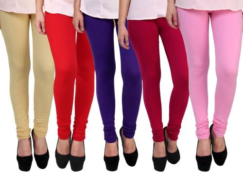 Famaya Girls Multicolor Solid Cotton Leggings 9-10 Years (Pack Of 5)