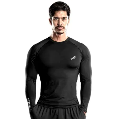 JUST RIDER Compression T-Shirt Full Sleeves for Men - Black