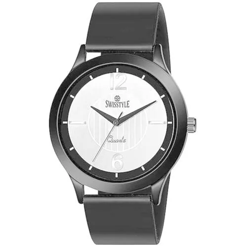 SWISSTYLE Black Soft Silicone Strap Analog Watch for Men