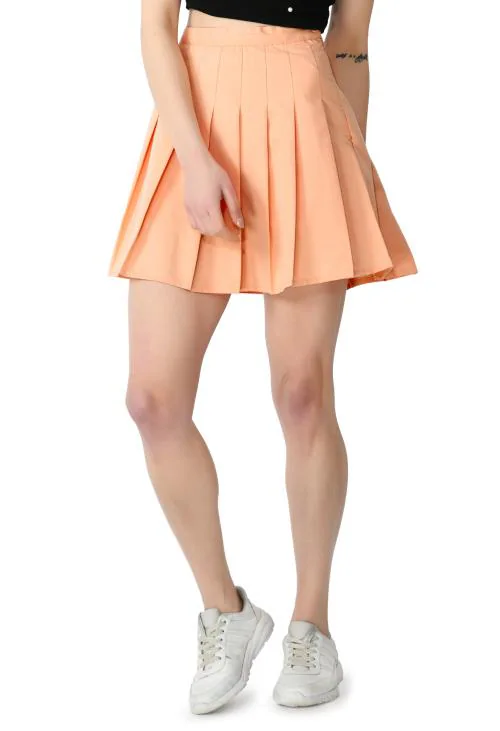 KLART Skirt with attached shorts | Skirt for Women | Pleated Skirt | Tennis Skirt | Mini Skirt | Girls Skirts | Midi Skirt | Short Skirt | Skort (Peach - Size 32 Inches/XL)