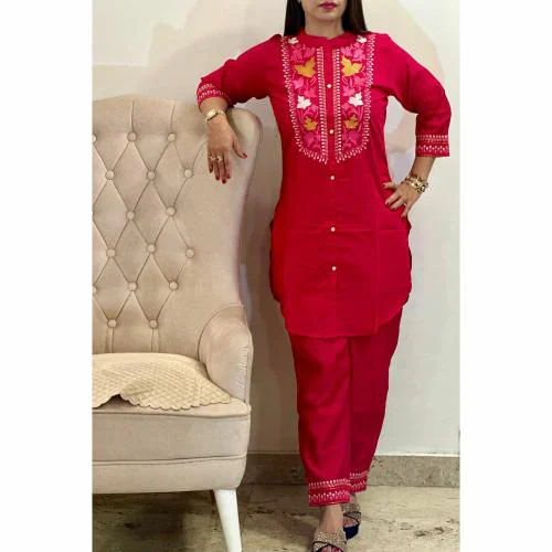 Glatt Premium Quality Floral Printed Code Set For Women For Party Wear | Women Code Set | Code Set | Party Wear Code Set | Color-Red | Size-XL