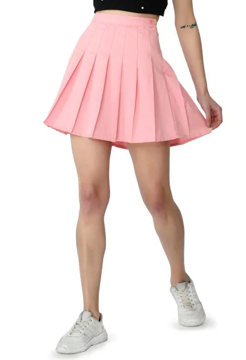 KLART Skirt with attached shorts | Skirt for Women | Pleated Skirt | Tennis Skirt | Mini Skirt | Girls Skirts | Midi Skirt | Short Skirt | Skort (Pink - Size 30 Inches/L)