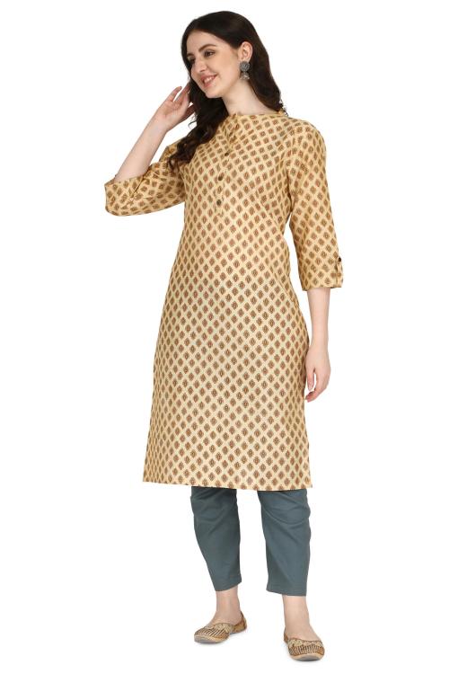 Solucion Bright & Beautiful Admyrin Bhagalpuri Cotton with Block Printing Party Wear / Festive Wear Kurti