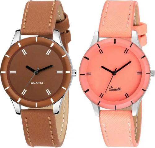 Praizy Analog Orange, Brown Dial Orange White Watch For Girls (Pack Of 2)