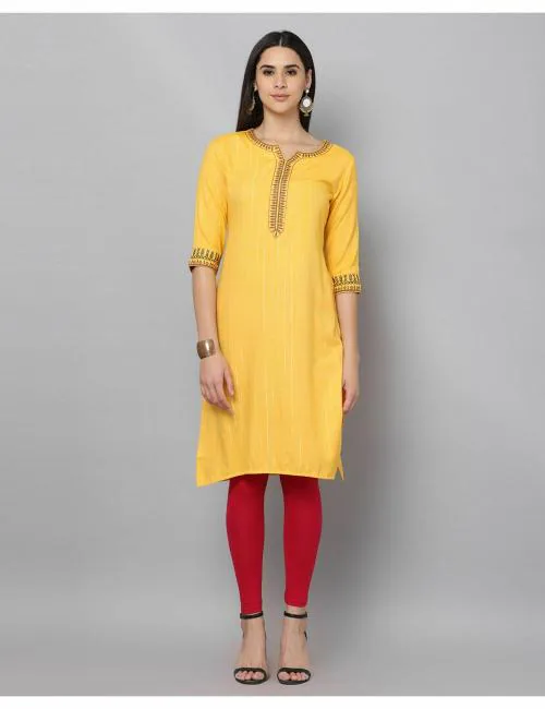 English Lady Women Regular Round Neck With Small V Cut Kurti Pink Colour XXL Size | Pink Colour | XXL Size | Slim Fit Kurtas | Knee Length | Straight Kurta | Rayon Fabric | Embroidered Kurtas