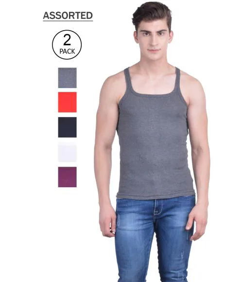 Dollar Bigboss Men's Assorted Pack of 2 BB01 Solid Gym Vest