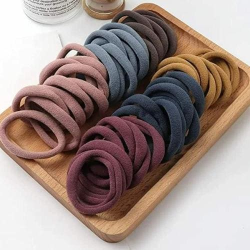 Diversa Seamless Thick Cotton Hair Rubber Bands, Durable Elastic Ties, Ponytail Holders, Hair Accessories for Women and Girls - Dark Colors (Pack of 30 Pcs)