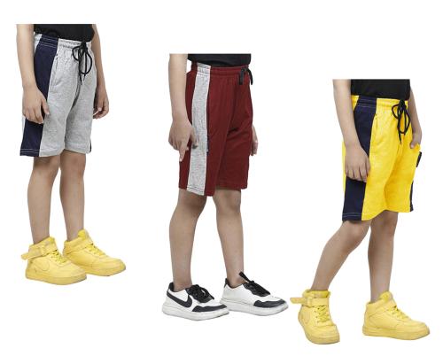 KAYU Boys Solid Soft Cotton Stylish Bermuda Shorts (Pack of 3)