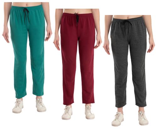 IndiWeaves Women Solid Fleece Warm Lower Trackpants for Winter Wear (Pack of 3) Multicolor