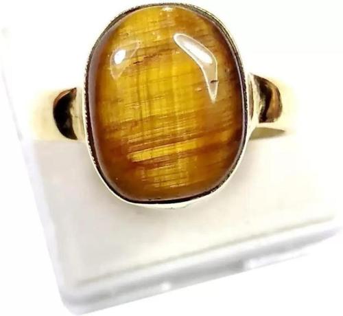 Chopra Gems & Jewellery Gold Plated Brass Tiger Eye Stone Tigers Eye Stone Ring (Men and Women) - Free Size