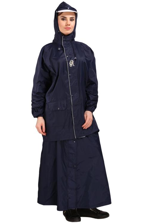 Real Trex Nylon Reversible Skirt Suit | With Button and Zippers | Specially Design For Utmost Comfort in Rains | Raincoat for Women (XXL, Navy Blue)