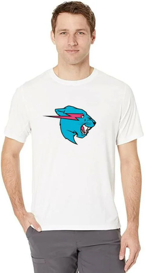 Estaban Men White Mr Beast Logo Printed Cotton Blend T-Shirt (L)