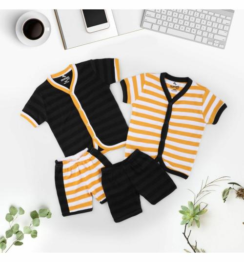 Aurora Shine Baby Striped Design Button Style T-Shirt With Shorts Combo Of 2 SET Pack