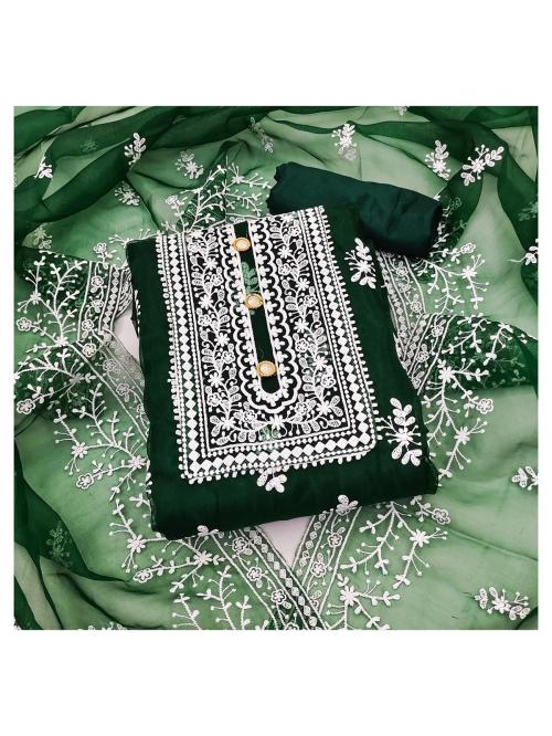 Buy Reeta Fashion Traditional Dark Green Organza Embroidery work Dress