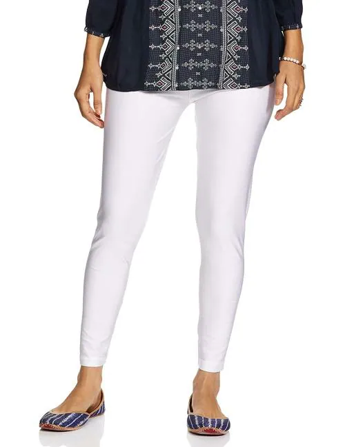 Go Colors Women White Solid Stretch Leggings