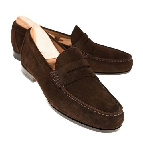 The Royale Peacock Dark Brown Suede Leather Penny Loafers for Men (Brown)
