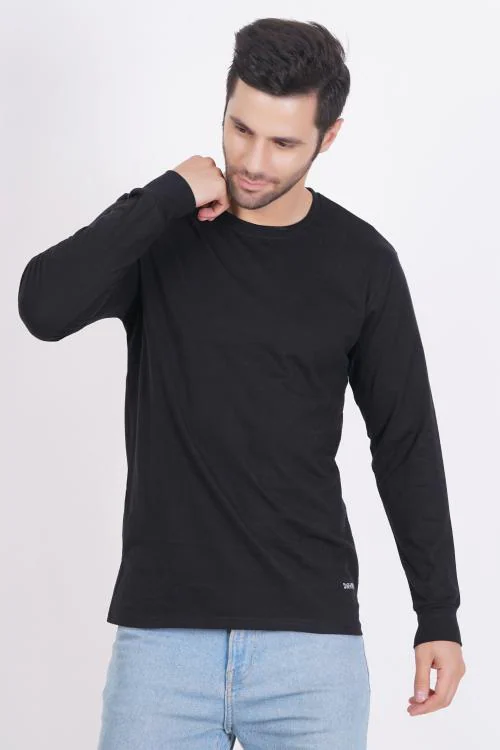 Dafabfit Premium Cotton Jersey Solid Black Color Full Sleeves Round Neck Regular Fit T-Shirt For Men |