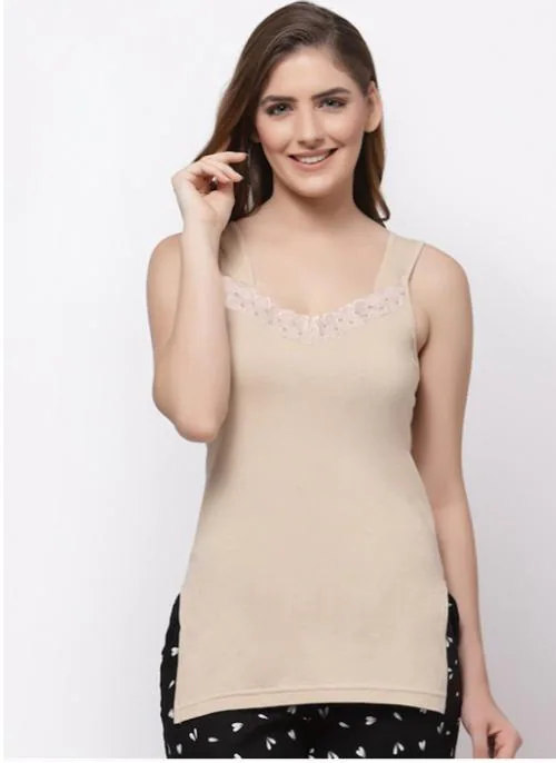 KEX Beige Neckline work Cotton Camisole Long Camisole women Camisole Girls Camisole Girls Sameej Camisole Pack of 2 Combo Pack