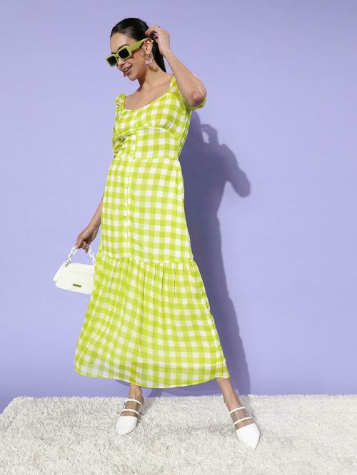 StyleStone Women Yellow Check Dress