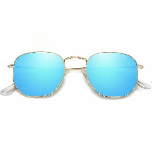 Awestuffs Hexagonal Polarized Sunglasses Men Women Geometric Square Small Vintage