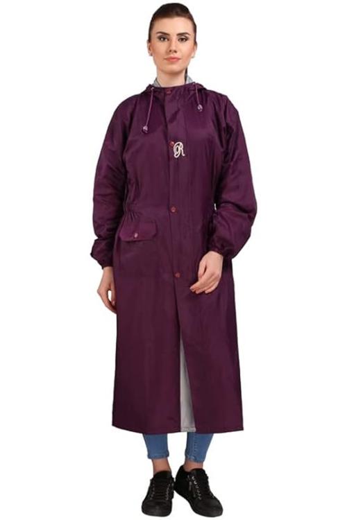 Real Walker Coat Nylon Zipper & Snap Reversible Long Raincoat | Full Length for Women | Heavy Waterproof Rainwear | Portable Rain Suit (XL, Purple)