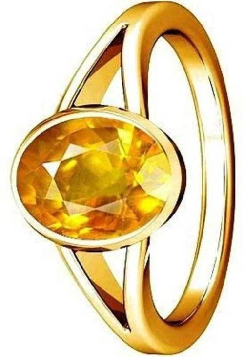 Chopra Gems & Jewellery Gold Plated Brass Yellow Sapphire Astrological Gemstone Ring (Men and Women) - Adjustable size