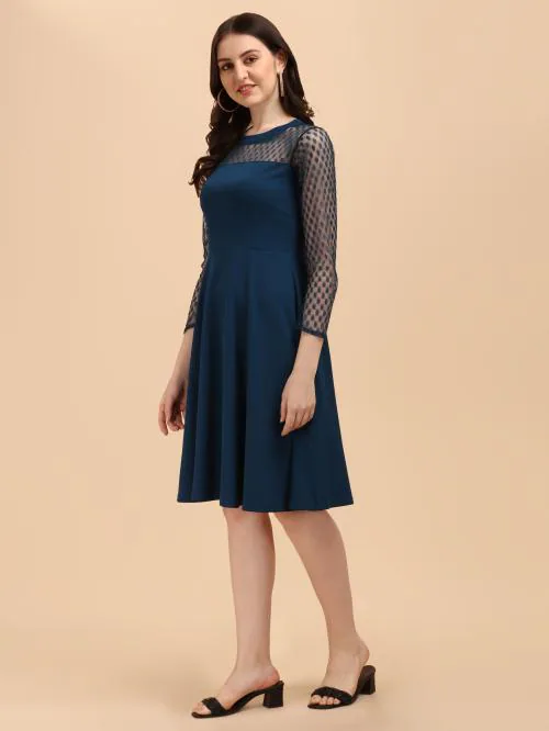 Pandadi Saree Lycra Blend Women's Bodycon Dress (Blue-S)