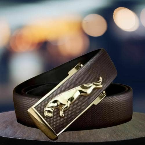 LUXURY LEATHER BELTS FOR MEN AND BOYS | LOCK COLOR- GOLD | BELT COLOR-BROWN | SIZE-36