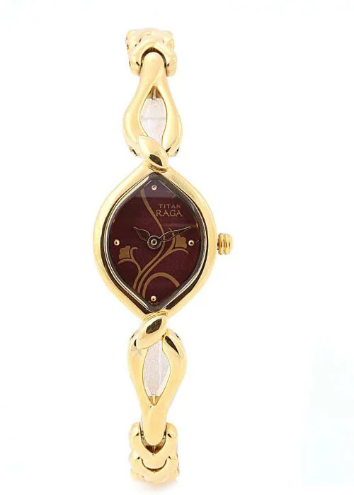 Titan Free Size Brown Dial Gold Strap Analog Watch For Women - (2455YM02)