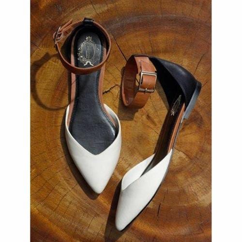 Shoetopia Stylish Ankle Strap Style Black & White Flat Bellies For Women & Girls
