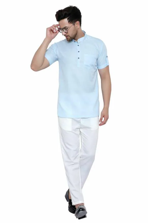 RYLEN Men's Half Sleeve Short Kurta Cotton & Linen