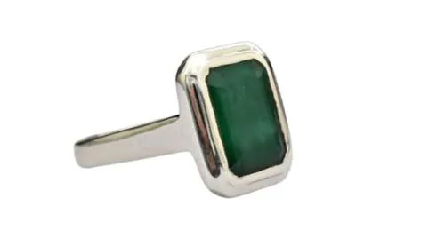 Feel Touch Mart 6 Ratti Emerald Ring Emerald Stone Ring For Women Original Certified 13.0 Size Beautiful Panna Ring In Silver Natural Genuine Emerald Loose Cut Gem With Asli Chandi Ki Ring Emerald Stone Original Certified In Silver Ring Men By