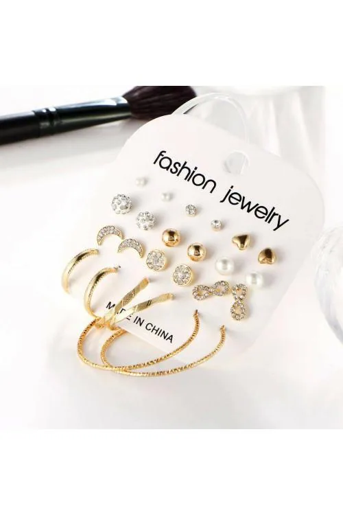 Buy Myjewel Brass Stunning Pearl Stone Stud and Hoop Earrings Combo of 12 Pair Online at Best