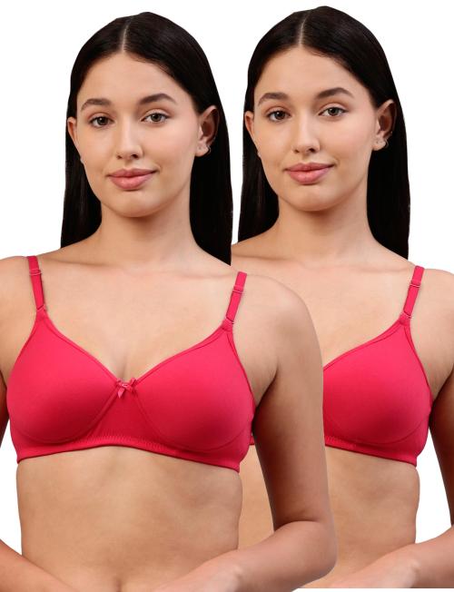 FEELINGS ELLE Solid Pink Non Wired Padded T-Shirt Bra for Women-Pack of 2