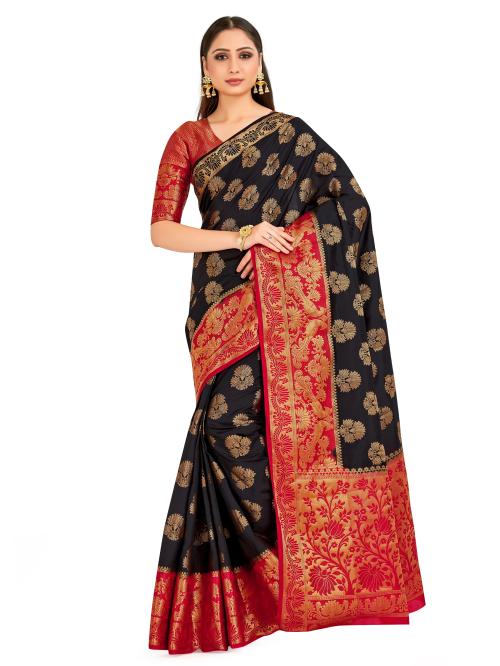 Mimosa kanchipuram style Art Silk saree Color: Black (4661-407-2D-BL-RD)