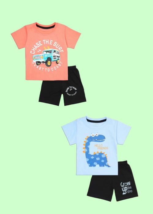 Tiny Hugs Fabulous Multicoloured Cotton Printed T-Shirts with Shorts For Boys