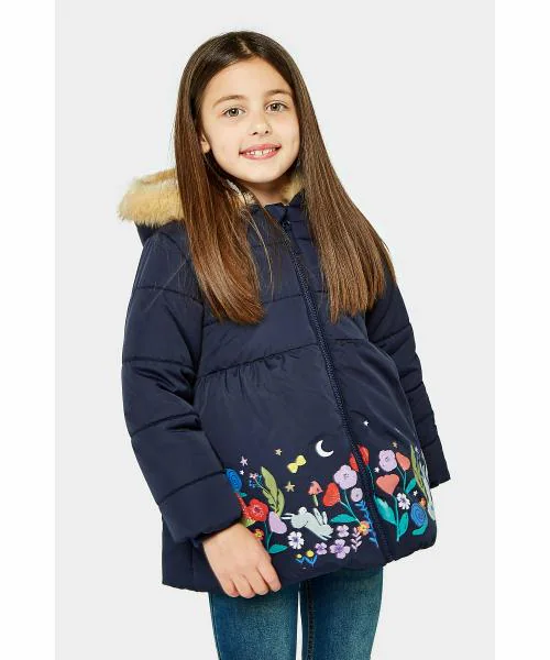 Mothercare Girls Full Sleeves Jacket Flower Design-Blue