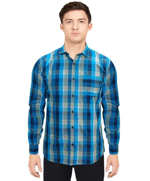 Buy Genius Shirts 100% Cotton Checkered Slim Fit Casual Shirt (XL, Blue ...