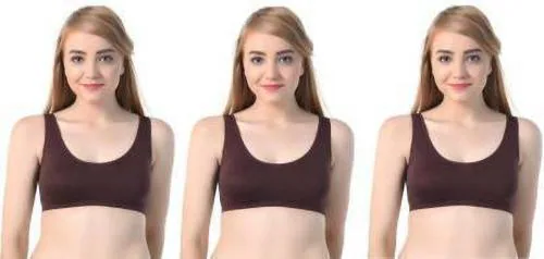 Comfystyle Women Brown Cotton Blend Pack Of 3 Full Coverage Non Padded Bra