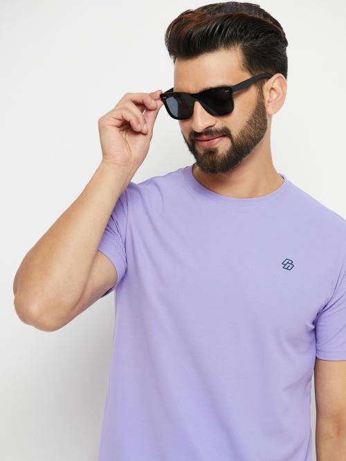 Renuovo Men Purple Solid Cotton Blend Round Neck T-Shirt (L)
