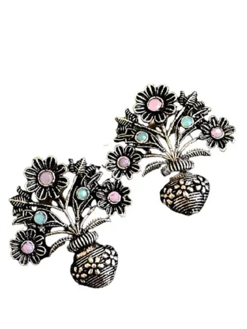 Aasira Flower Pot And Leaves Stud Earring For Women And Girl