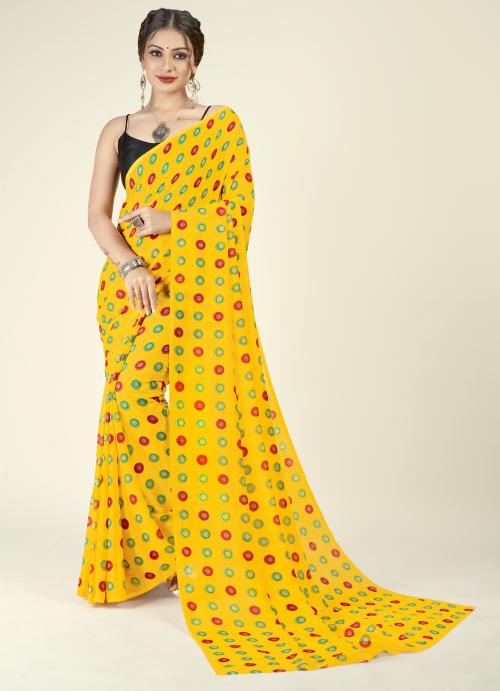 Anand Women Multicolor Self Design Pattern Georgette Single Saree Without Blouse