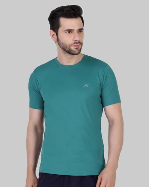 VECTOR X Men Green Solid Polyester Round Neck T-shirt