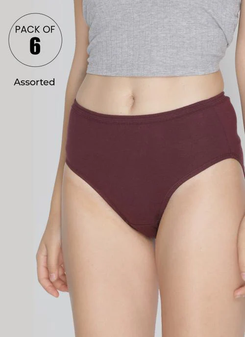 Buy Lyra Women's Cotton Assorted Solid Hipster Panty Pack Of 6 Online