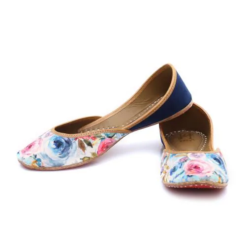 HEER Women's Trendy, Stylish Mojari Jutti with Elegant Hand Embroidery Work (Blue)