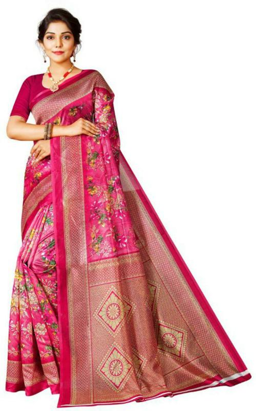 Pikasso Creation Women Red Woven Design Chanderi Saree
